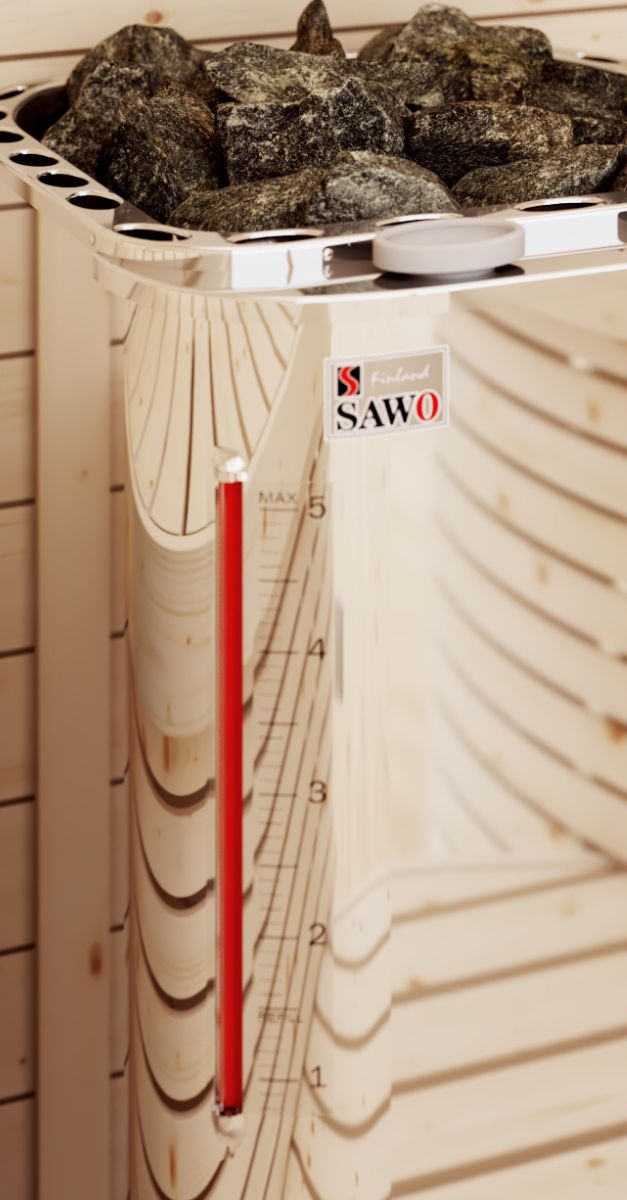 COMBI SAWO SAUNA HEATER STAINLESS CLOSEUP 1200627 COMBI SAWO SAUNA HEATER STAINLESS WATERTANK CLOSEUP